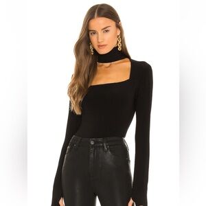 Norma Kamali Long Sleeve Sweetheart Turtle Top in Black